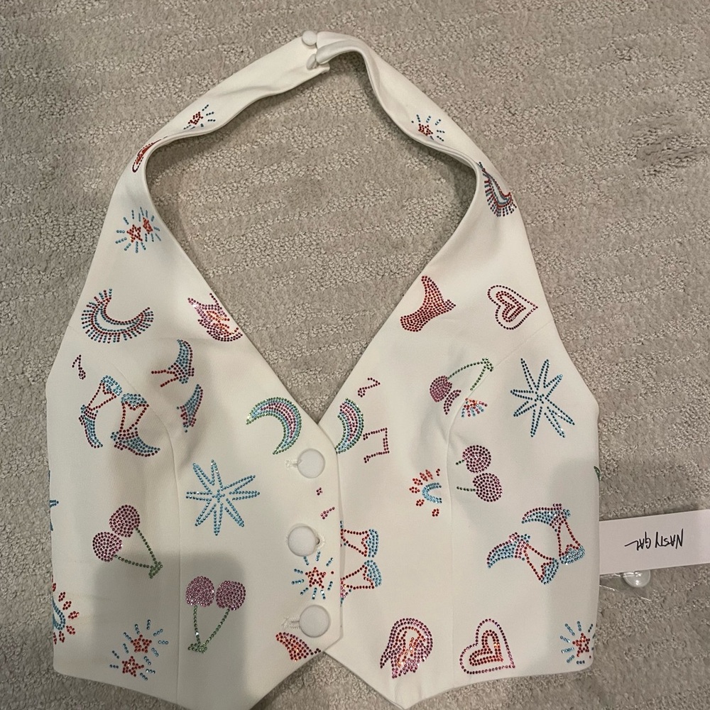 Rhinestone ivory vest